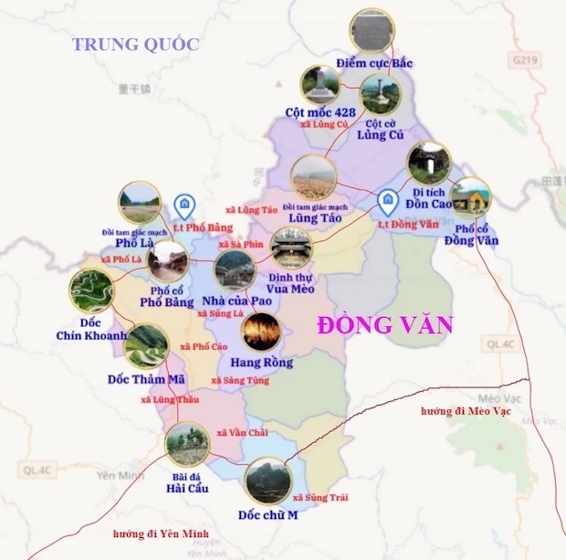 bản đồ các điểm du lịch hà giang-​Bản đồ huyện Đồng Văn.